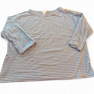 J. Jill Blue Striped Button-Shoulder Top large